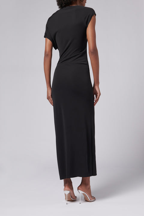 Black Asymetric  Embroidery Midi Dress