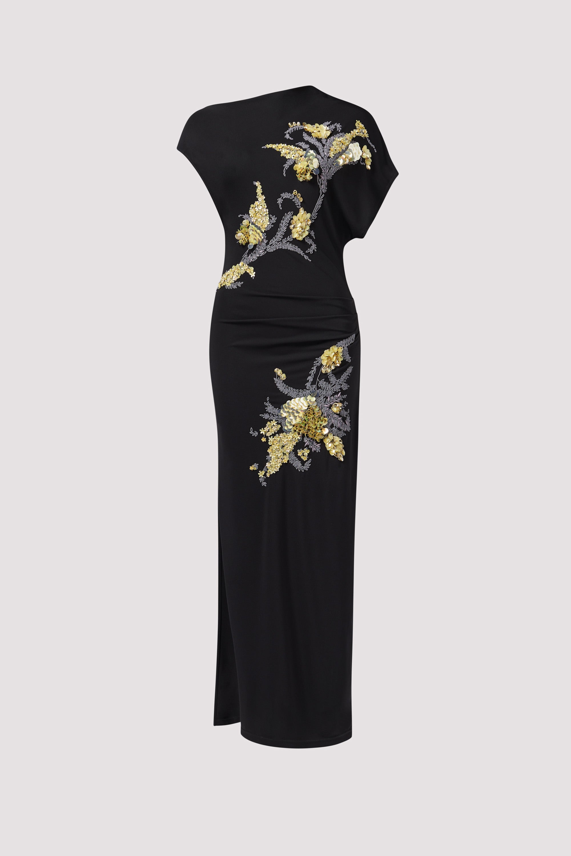 Des Phemmes Black Asymetric Embroidery Midi Dress