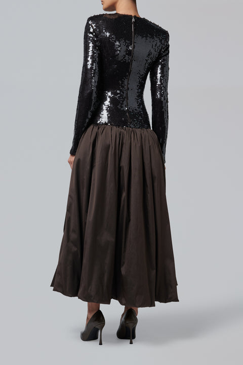 Brown Sequins Maxi Bubble Dress