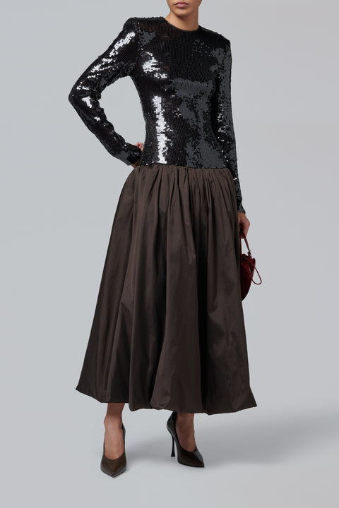 Brown Sequins Maxi Bubble Dress