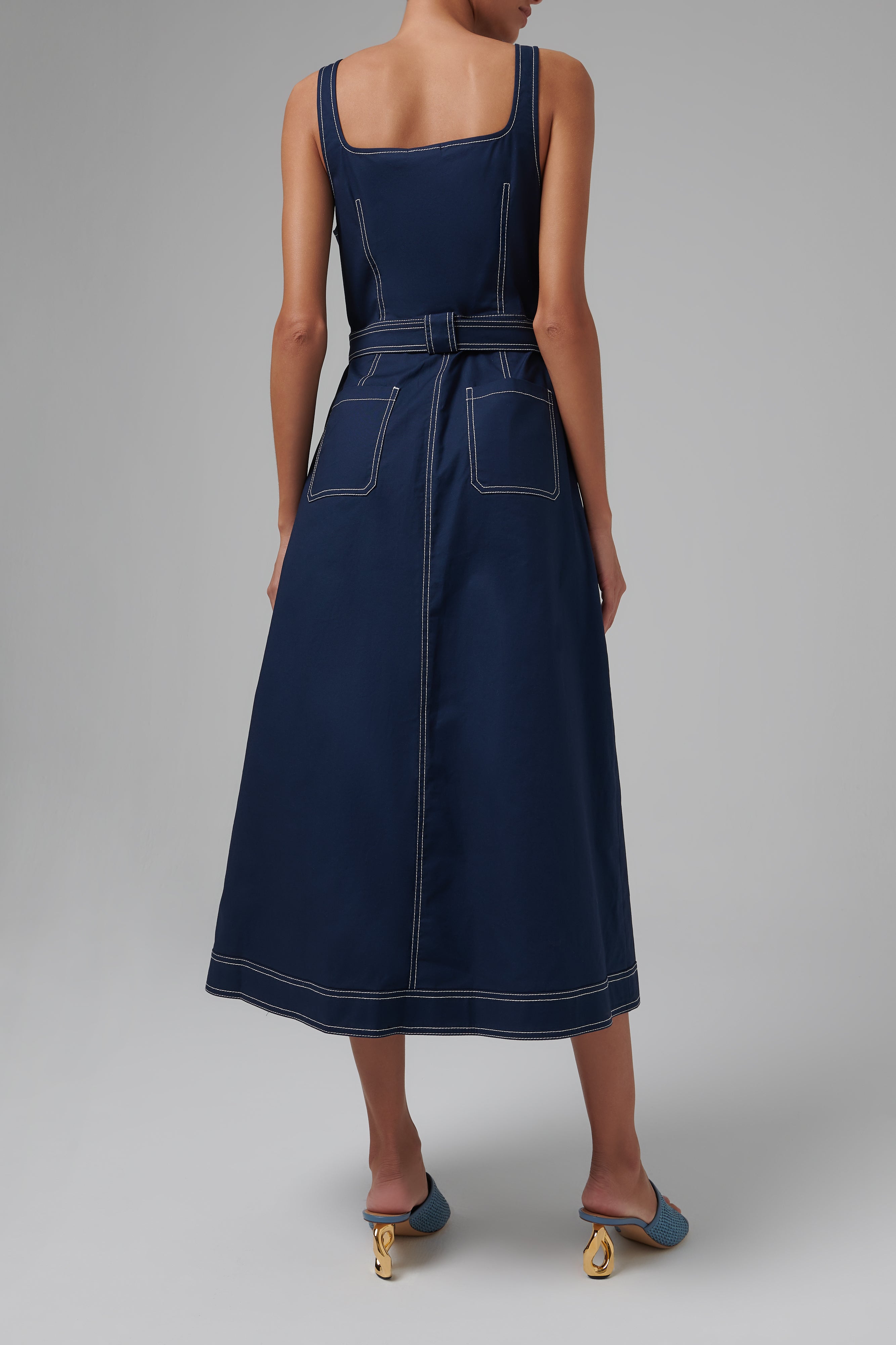 Simkhai Blue Belted Denim Midi Dress Simkhai Blue Belted Denim Midi Dress