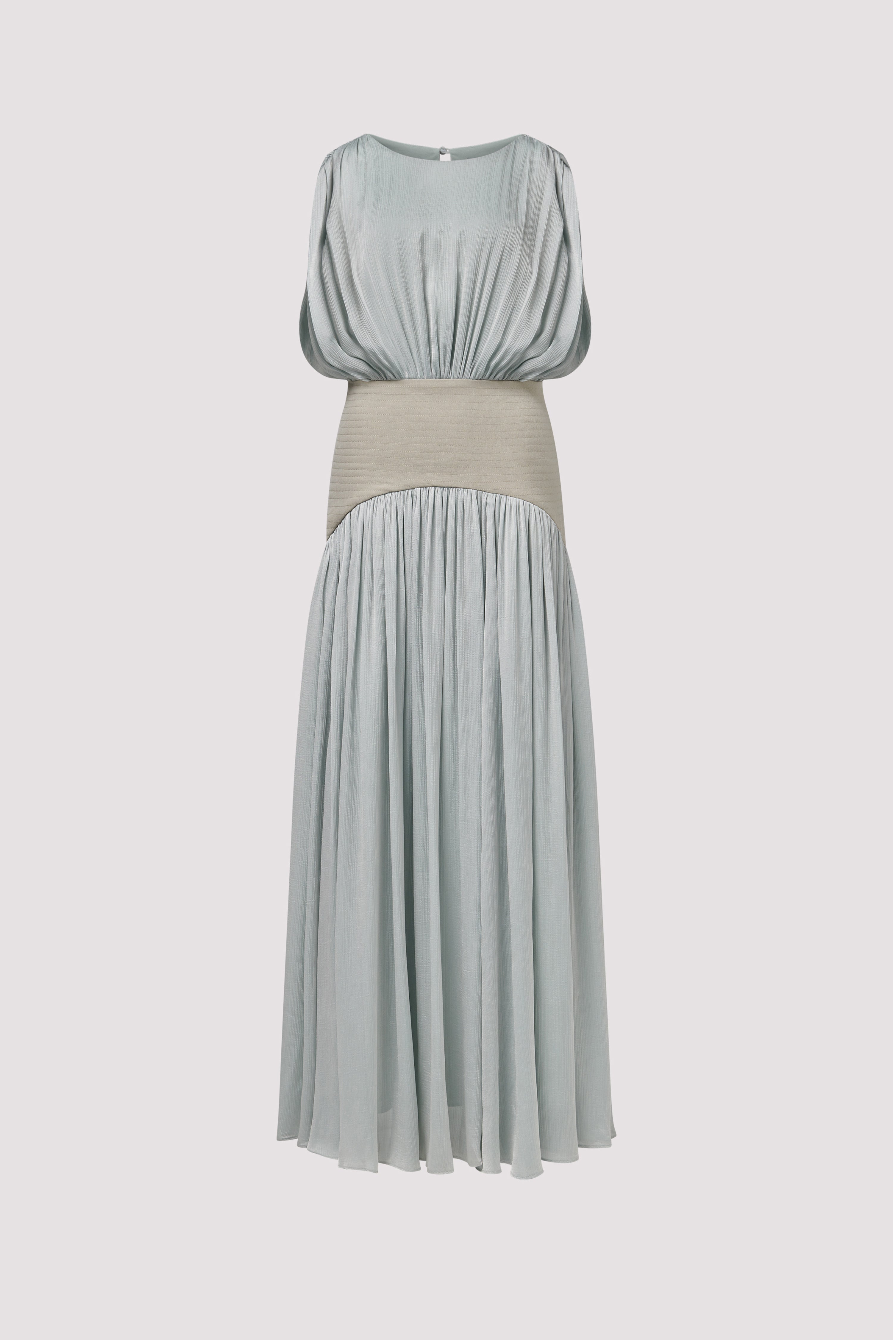 abadia suri paneled twill and crinkled voile maxi dress Abadia Blue Suri Maxi Dress