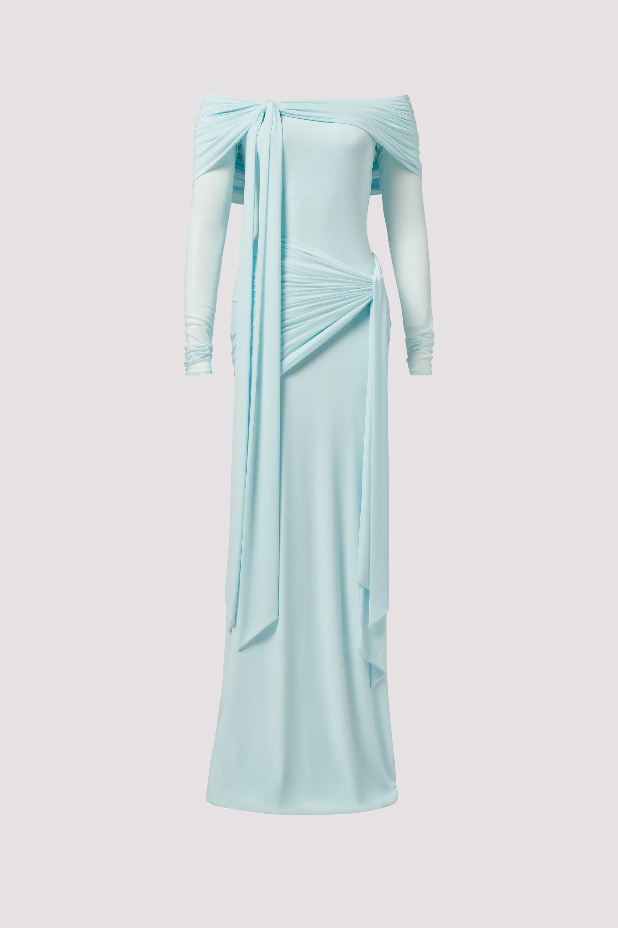 Deme By Gabriella Heloise Off-Shoulder Mesh Gown In Baby Blue, Size S