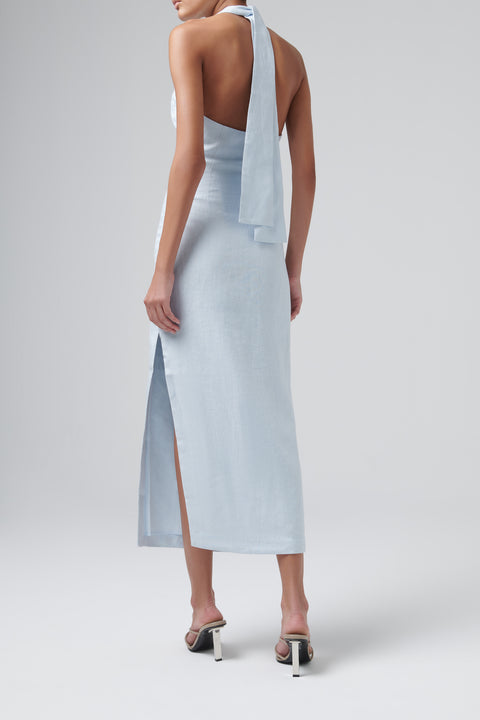 Blue Iris Halter Linen Midi Dress