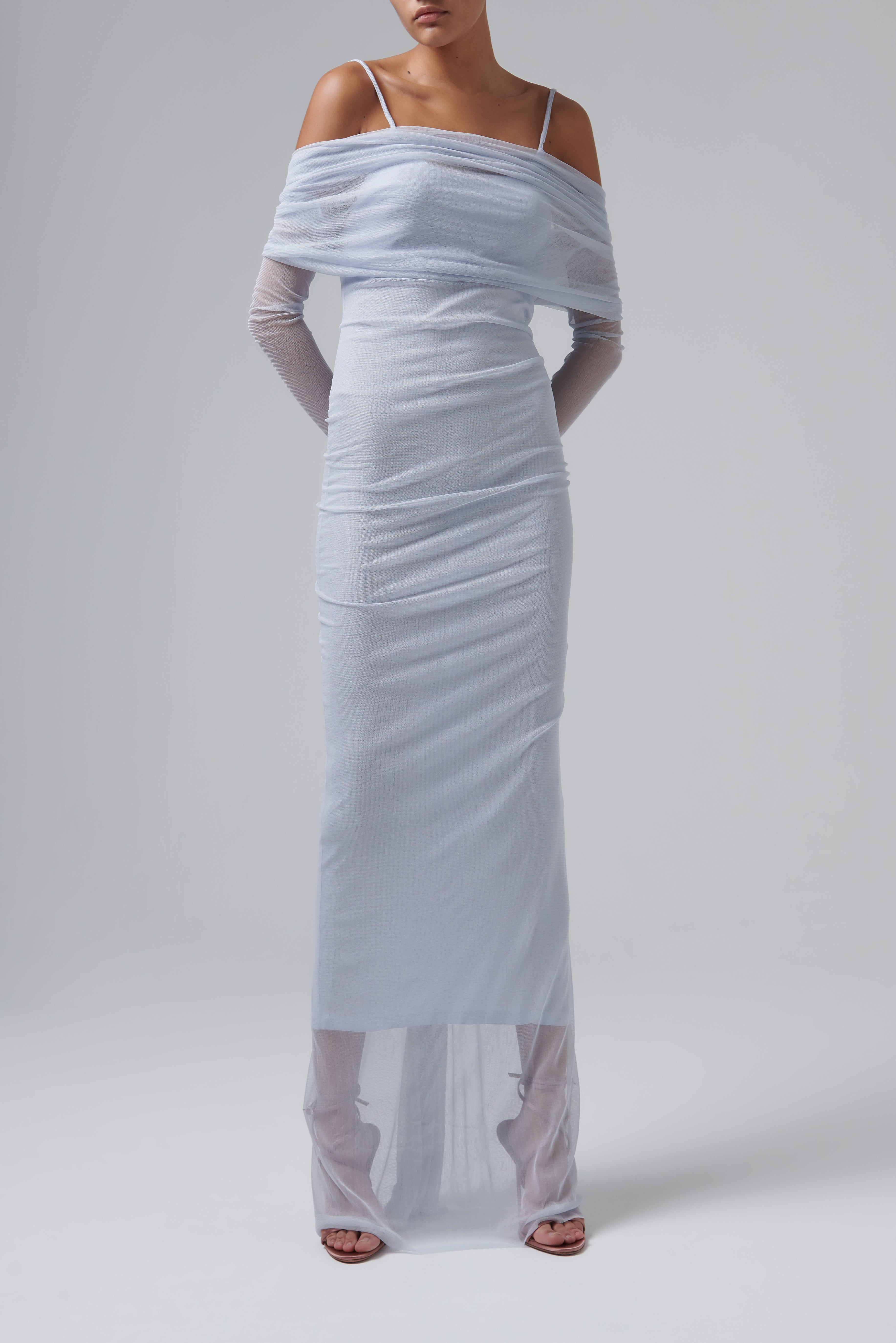 fitted lace wedding dress Christopher Esber Blue Veiled Maxi Dress