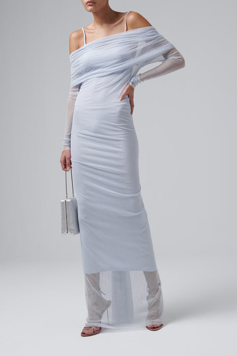 Blue Veiled Maxi Dress