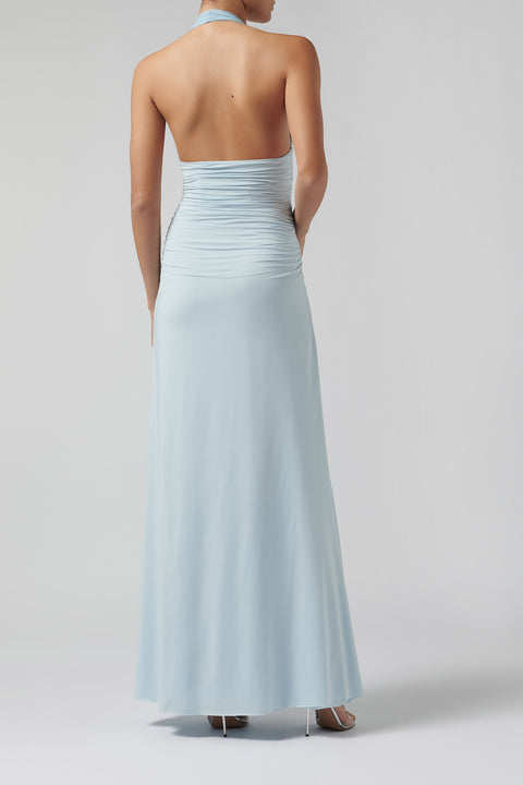 Blue Villadiego Appliquéd Halterneck Maxi Dress
