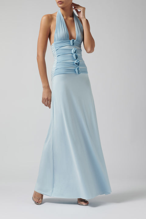 Blue Villadiego Appliquéd Halterneck Maxi Dress