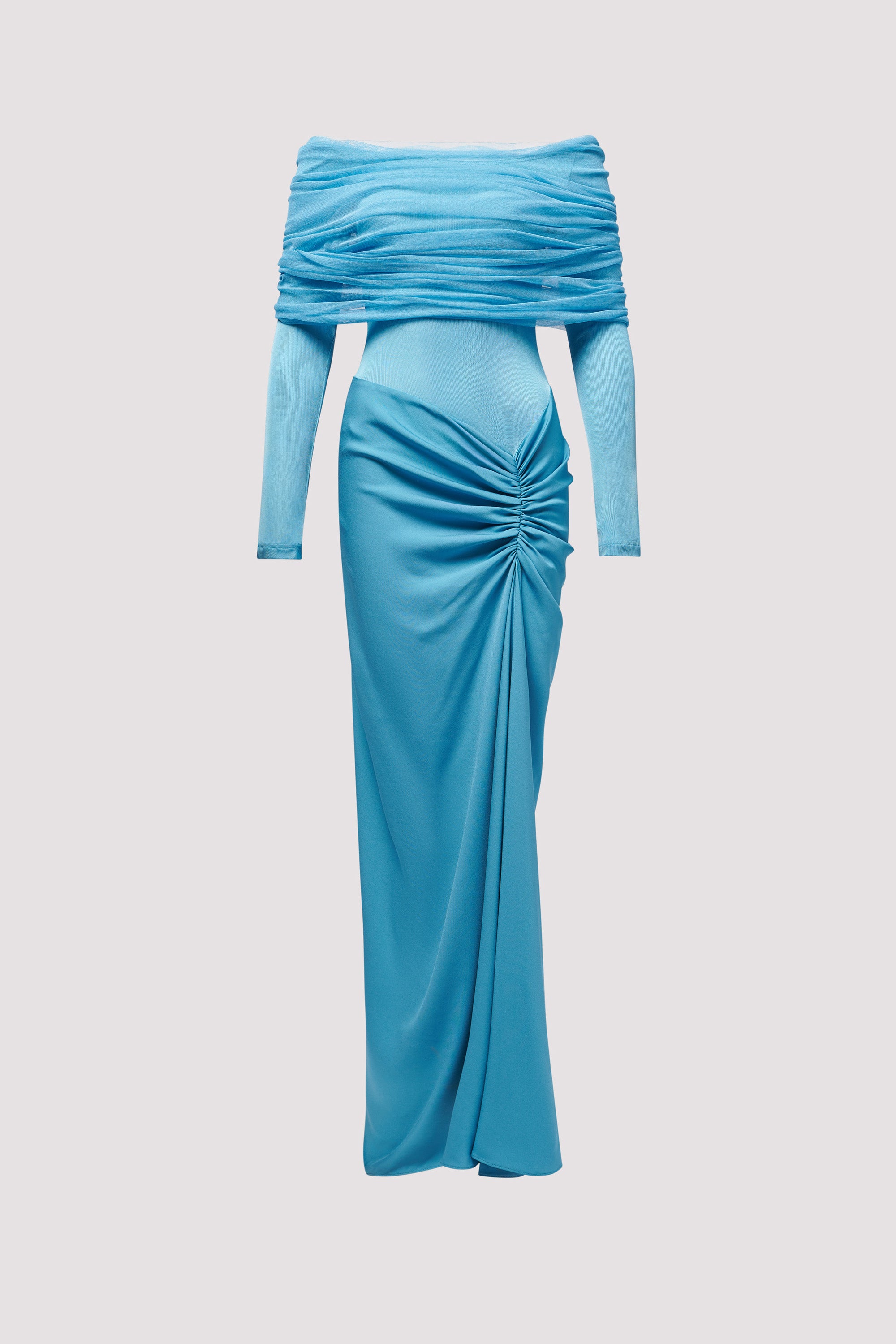 Christopher Esber Blue Sonora Veiled Ruched Dress