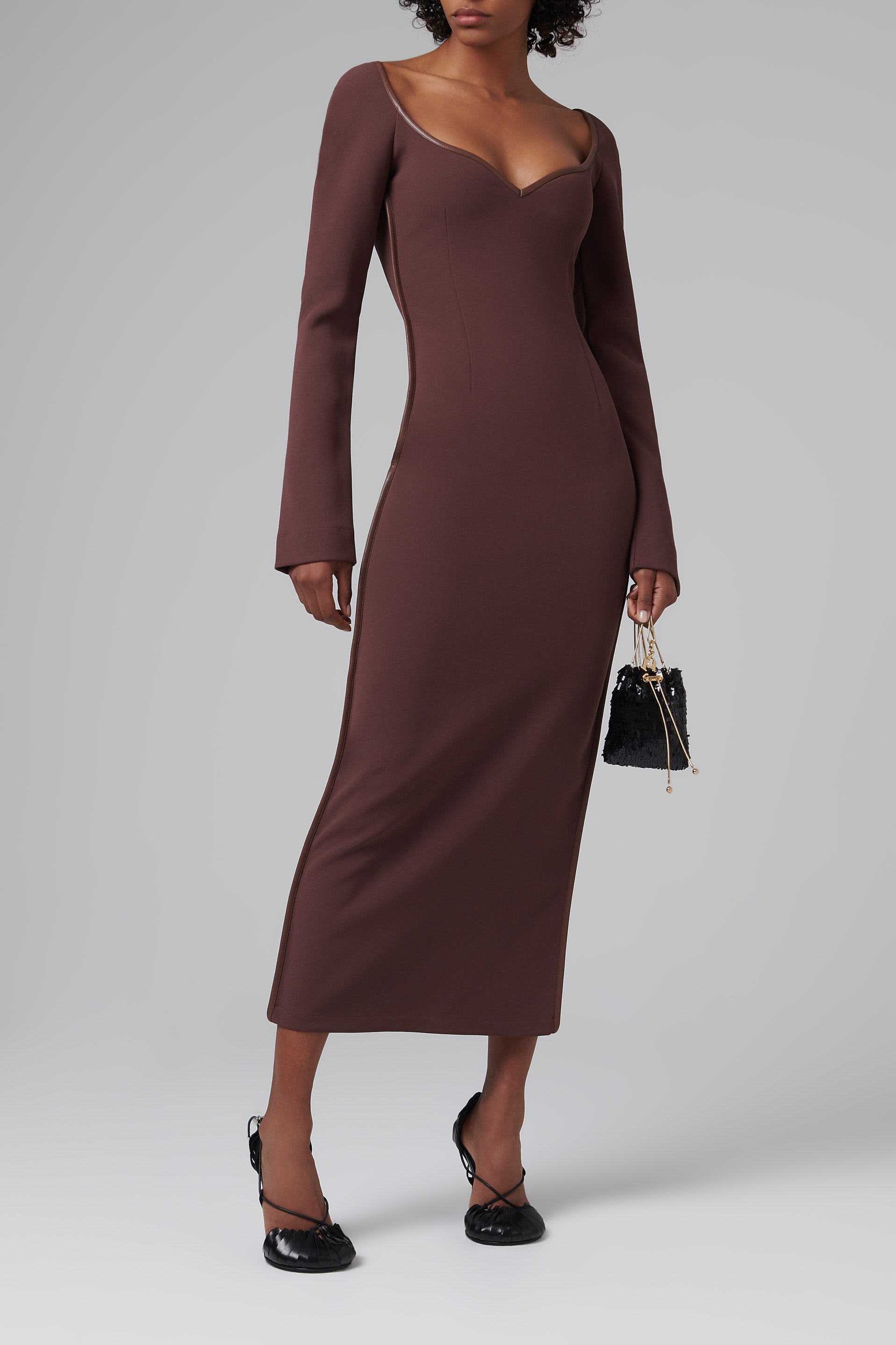 Paris Georgia Brown Fabienne Midi Dress Brown / XS Paris Georgia Brown Fabienne Midi Dress Brown / XS