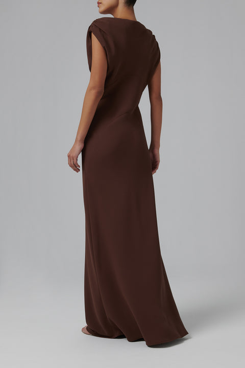 Brown Raina Off Shoulder Maxi Dress
