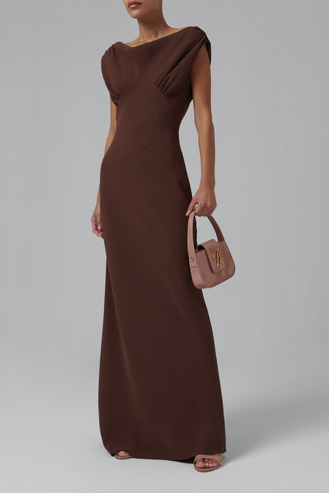 Brown Raina Off Shoulder Maxi Dress