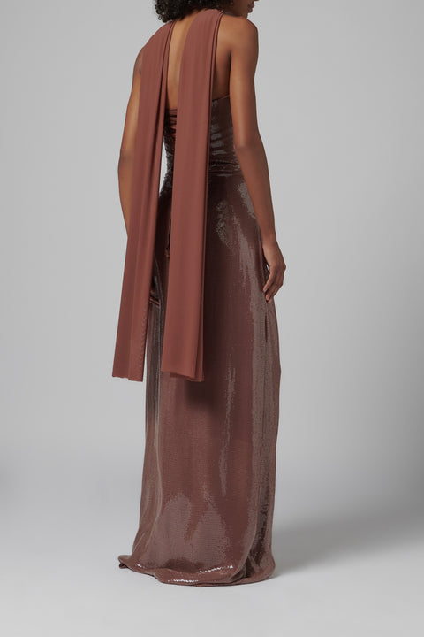 Brown Giselle Sequin Maxi Dress
