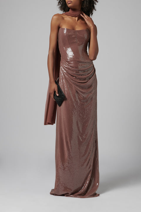 Brown Giselle Sequin Maxi Dress