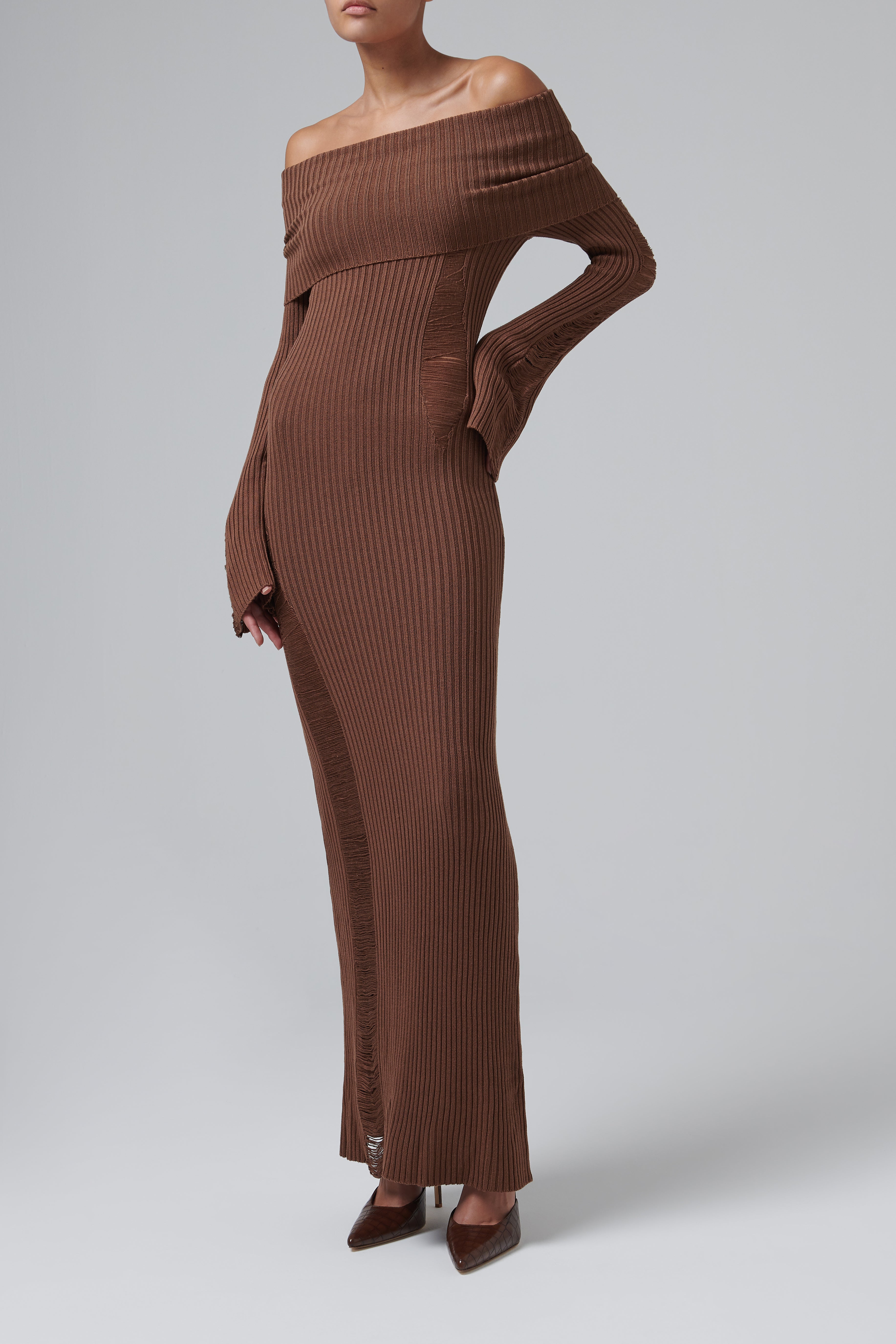 Aya Muse Brown Danica Light Knit Maxi Dress Brown / L