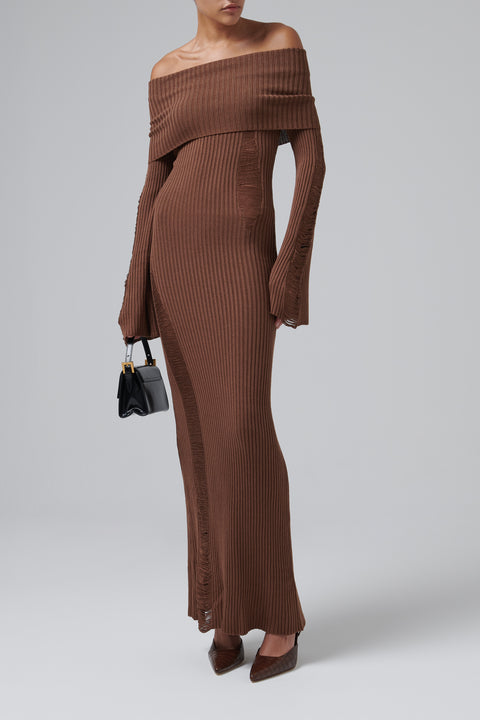 Brown Danica Light Knit Maxi Dress