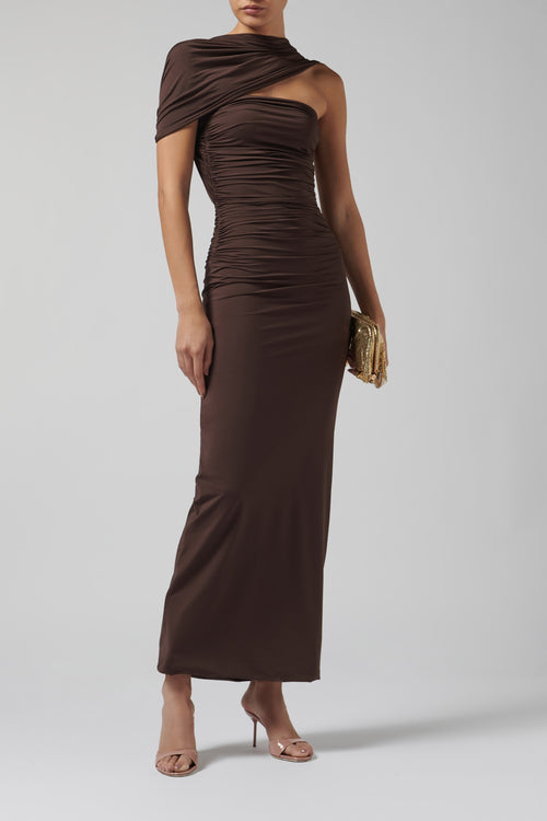 maygel coronel brown dress Maygel Coronel Veranera Dress Brown Hire Paloma Dress Hire