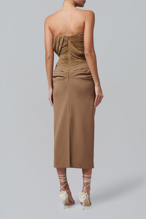 Brown Corset Bustier Midi Dress