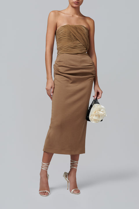 Brown Corset Bustier Midi Dress