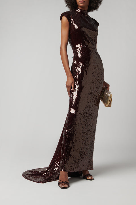 Burgundy Sequin Cap Sleeve Dress