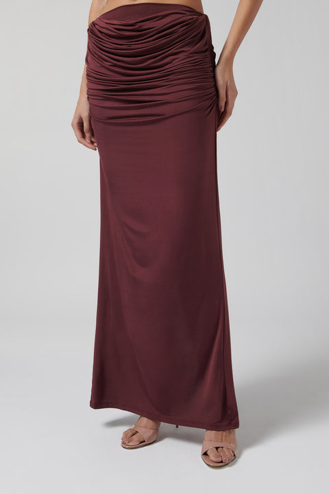 Burgundy Raffy Maxi Skirt
