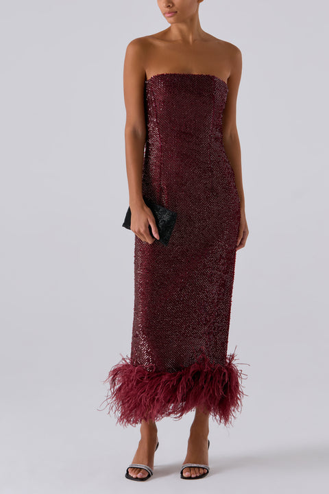 Burgundy Minelli Sequin Midi Dress
