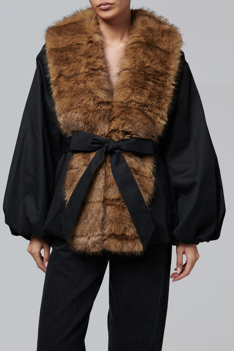 Black Faux Fur Collar Jacket