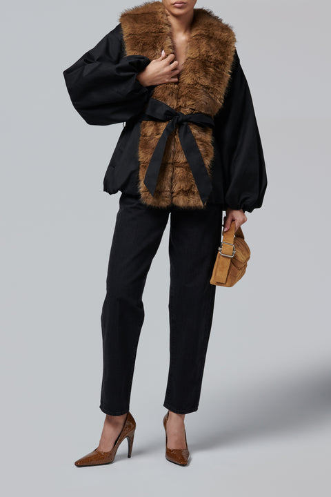 Black Faux Fur Collar Jacket