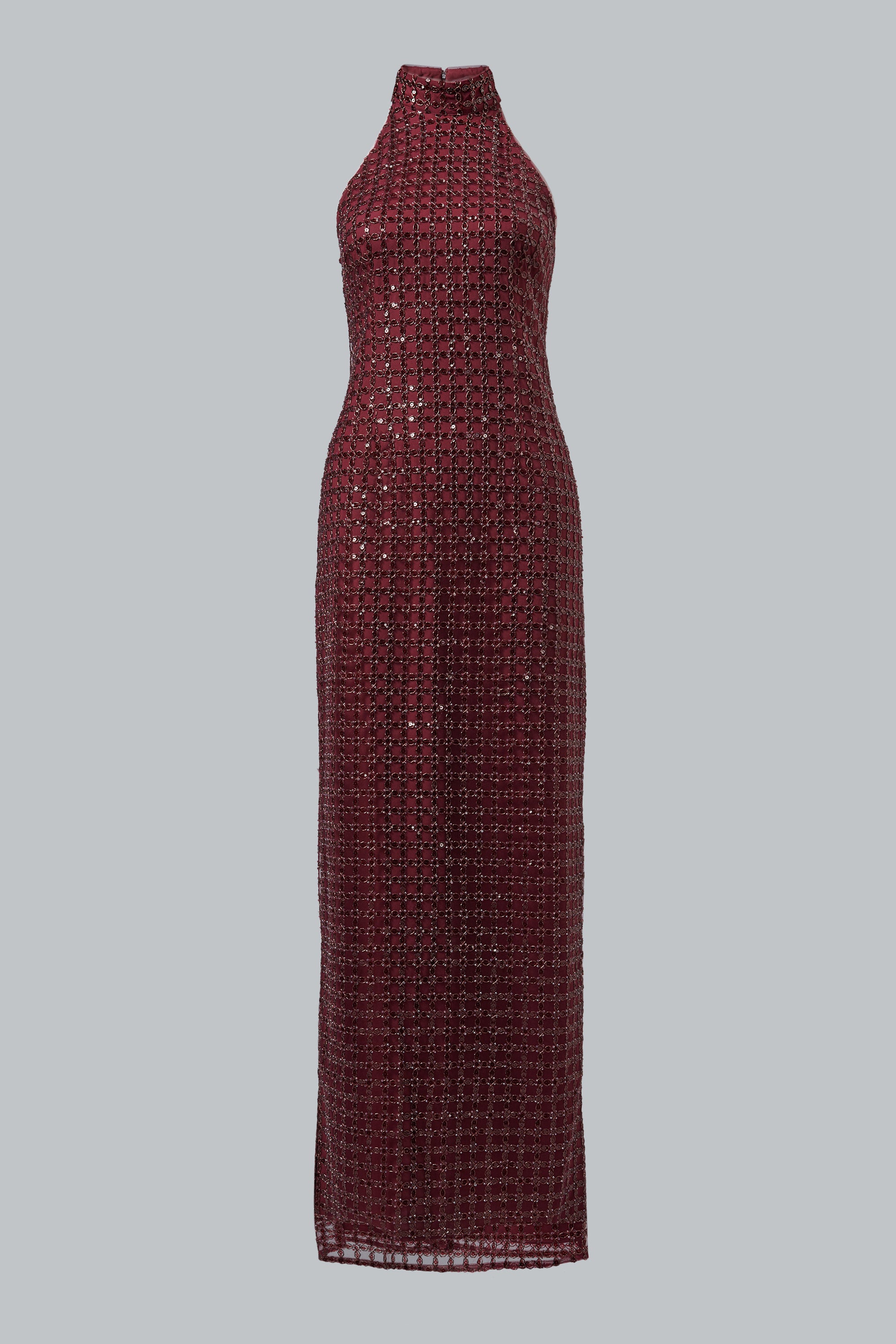 ROTATE Birger Christensen Burgundy Beaded Maxi Dress