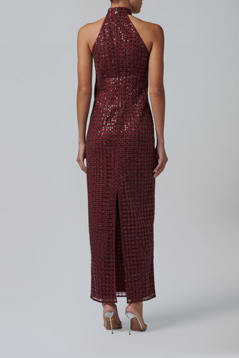 Burgundy Beaded Maxi Dress