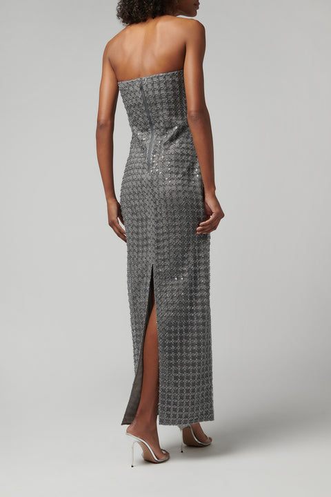 Grey Beaded Maxi Tube Dress