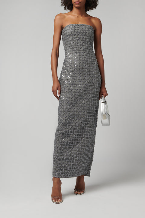 Grey Beaded Maxi Tube Dress