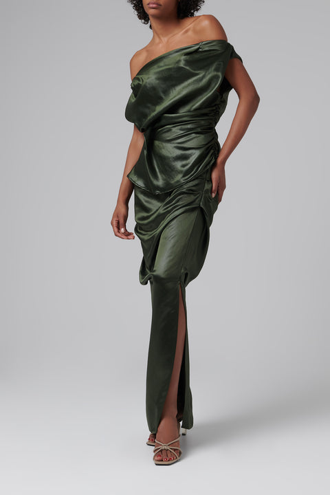 Green Side Slit Midi Skirt