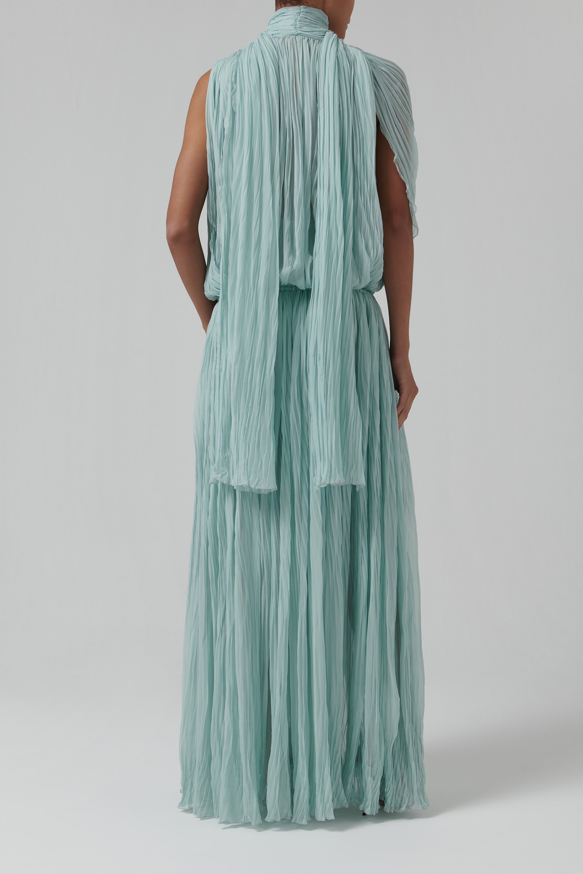 Blumarine Woman Pleated Dress Silk Chiffon With Scarf Light Blue 40 Blumarine Woman Pleated Dress Silk Chiffon With Scarf Light Blue 40