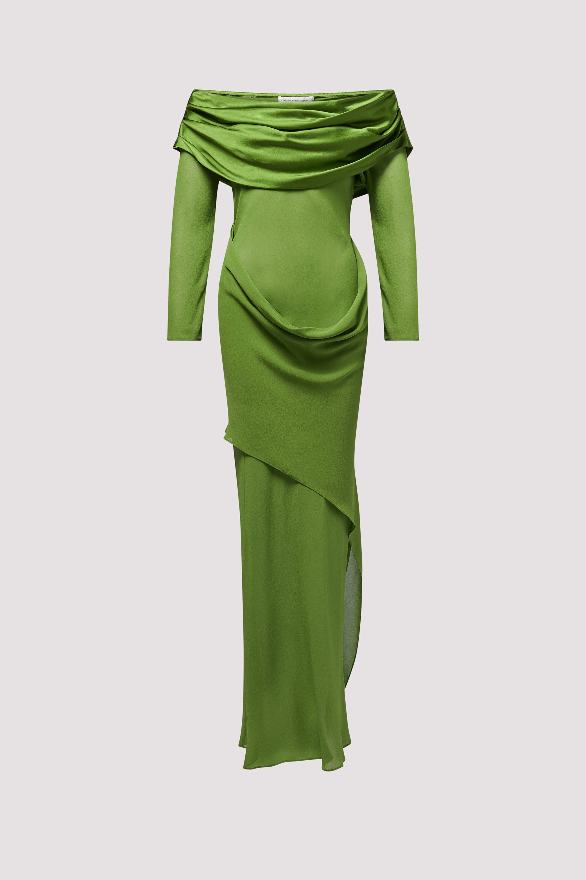 Christopher Esber Silk Draped Shawl Dress in Green Size 8