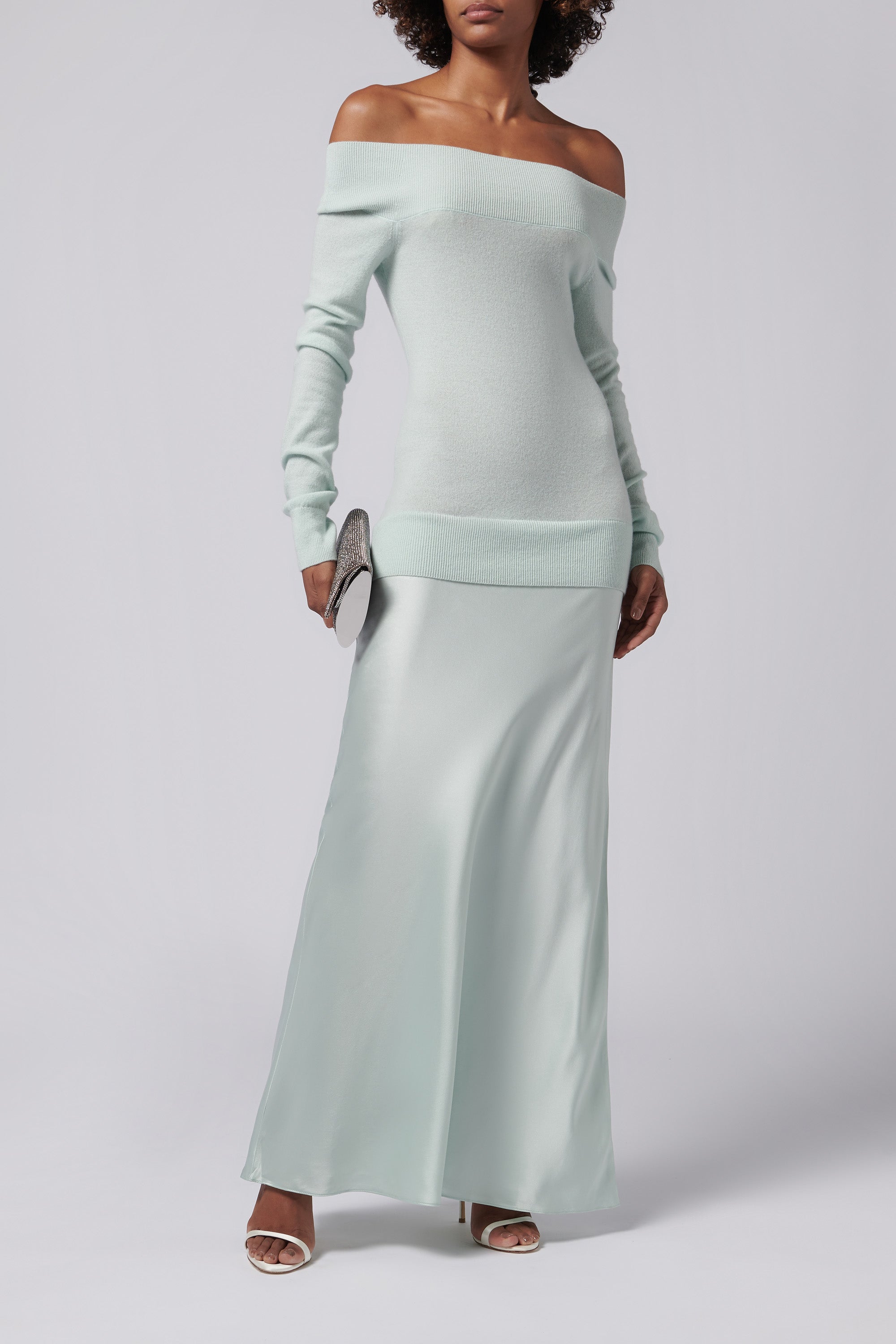 green emerald velvet dress Christopher Esber Green Shoulderless Cashmere Monument Dress