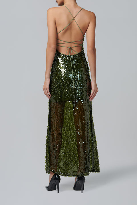 Green Backless Maxi Dress