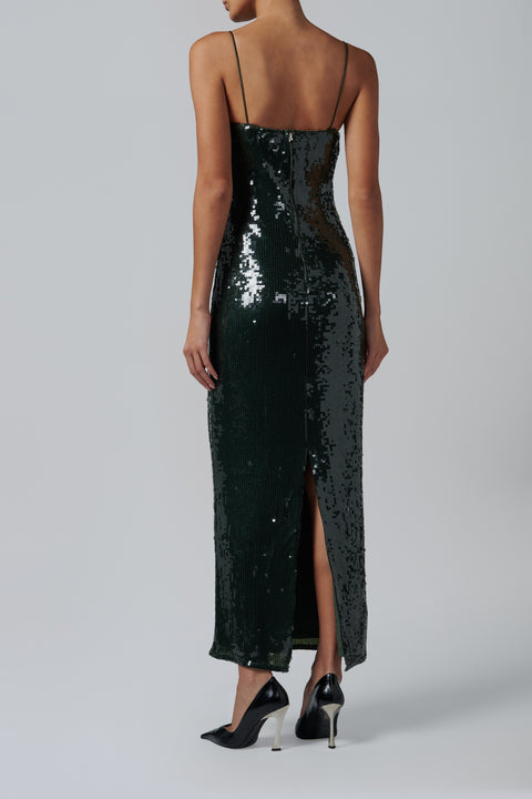Green Sequins Maxi Slip Dress