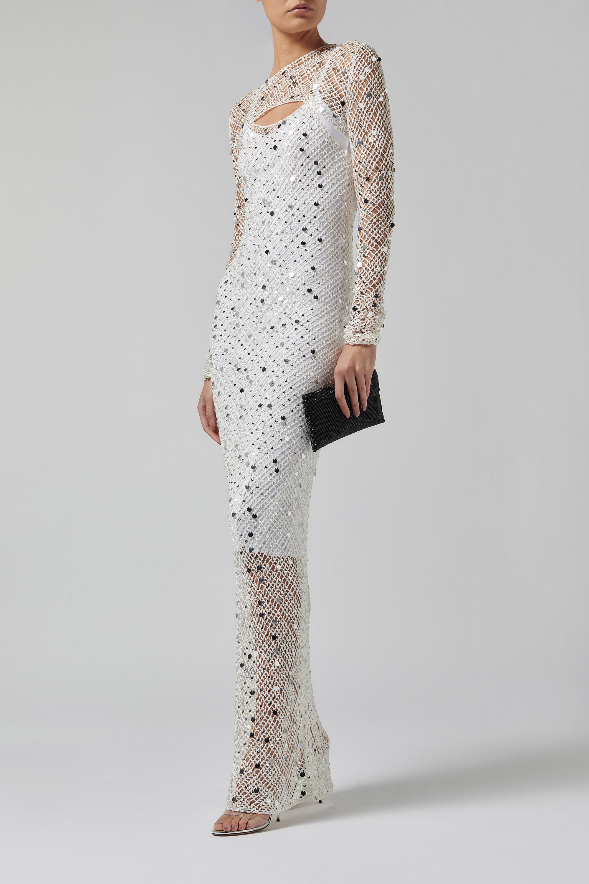 Paris Georgia Silver Vera Embellished Dress and Shrug Metallic / M