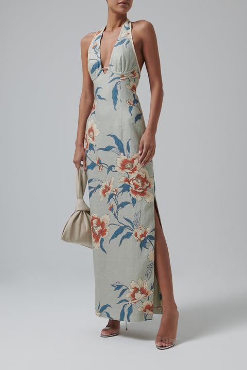 Multicoloured Roisin Halter Midi Dress
