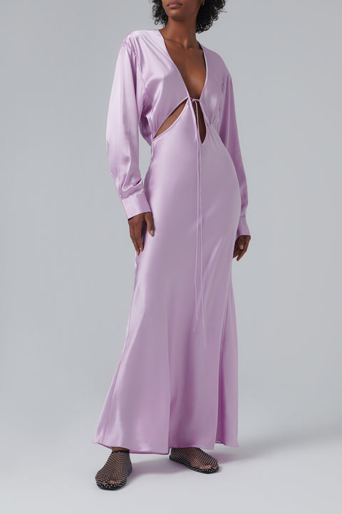 Pink Triquetra Front Tie Silk Maxi Dress