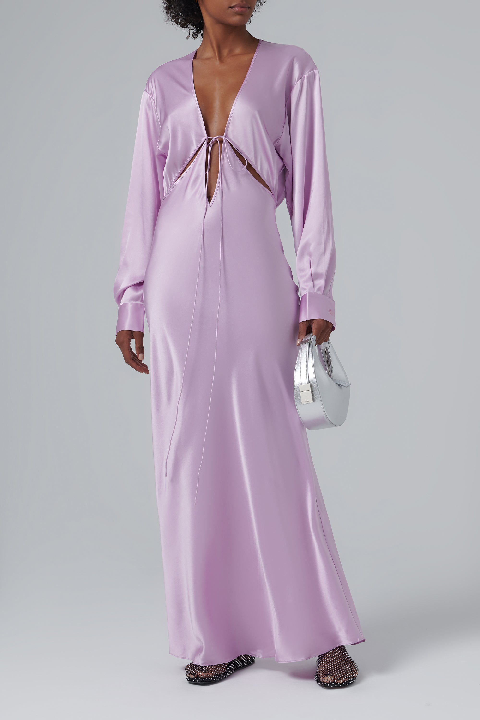 Christopher Esber Pink Triquetra Front Tie Silk Maxi Dress