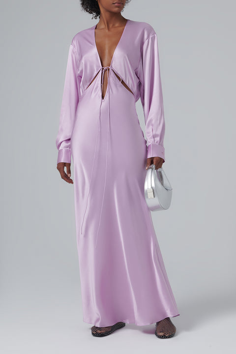 Pink Triquetra Front Tie Silk Maxi Dress