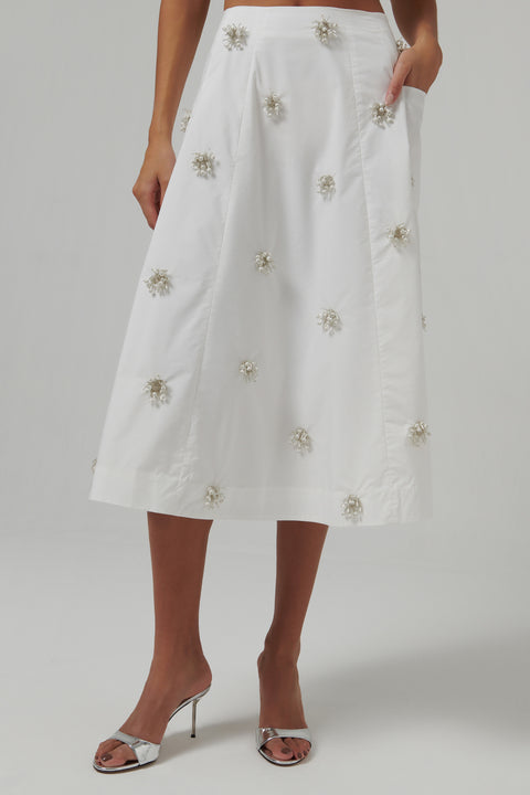 White Novanna Pleated Midi Skirt