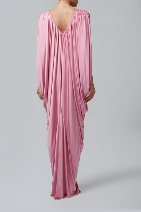 Pink V-Neck Jersey Drape Dress