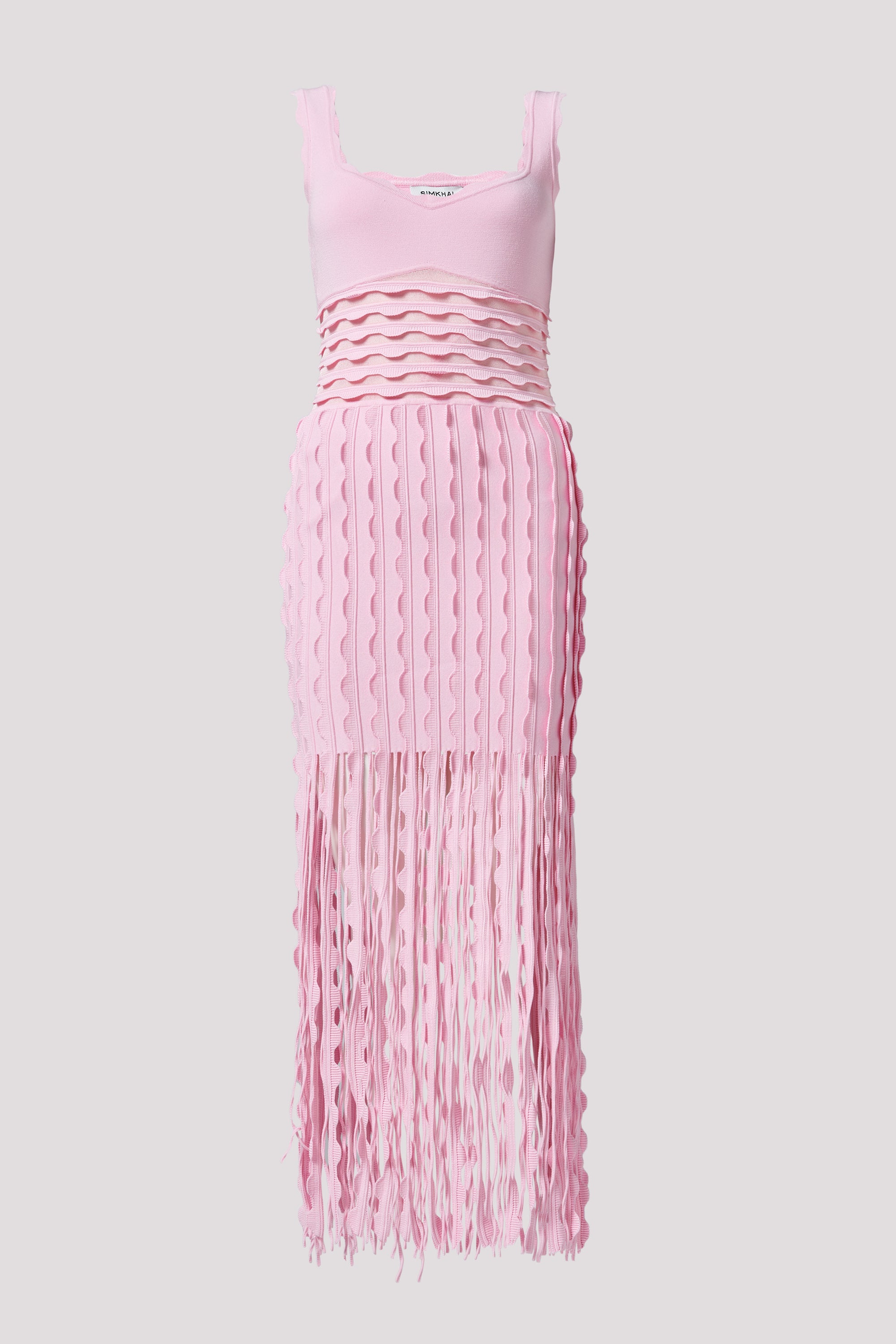 simkhai pink dress Simkhai Pink Jasmine Scalloped Knit Midi Dress