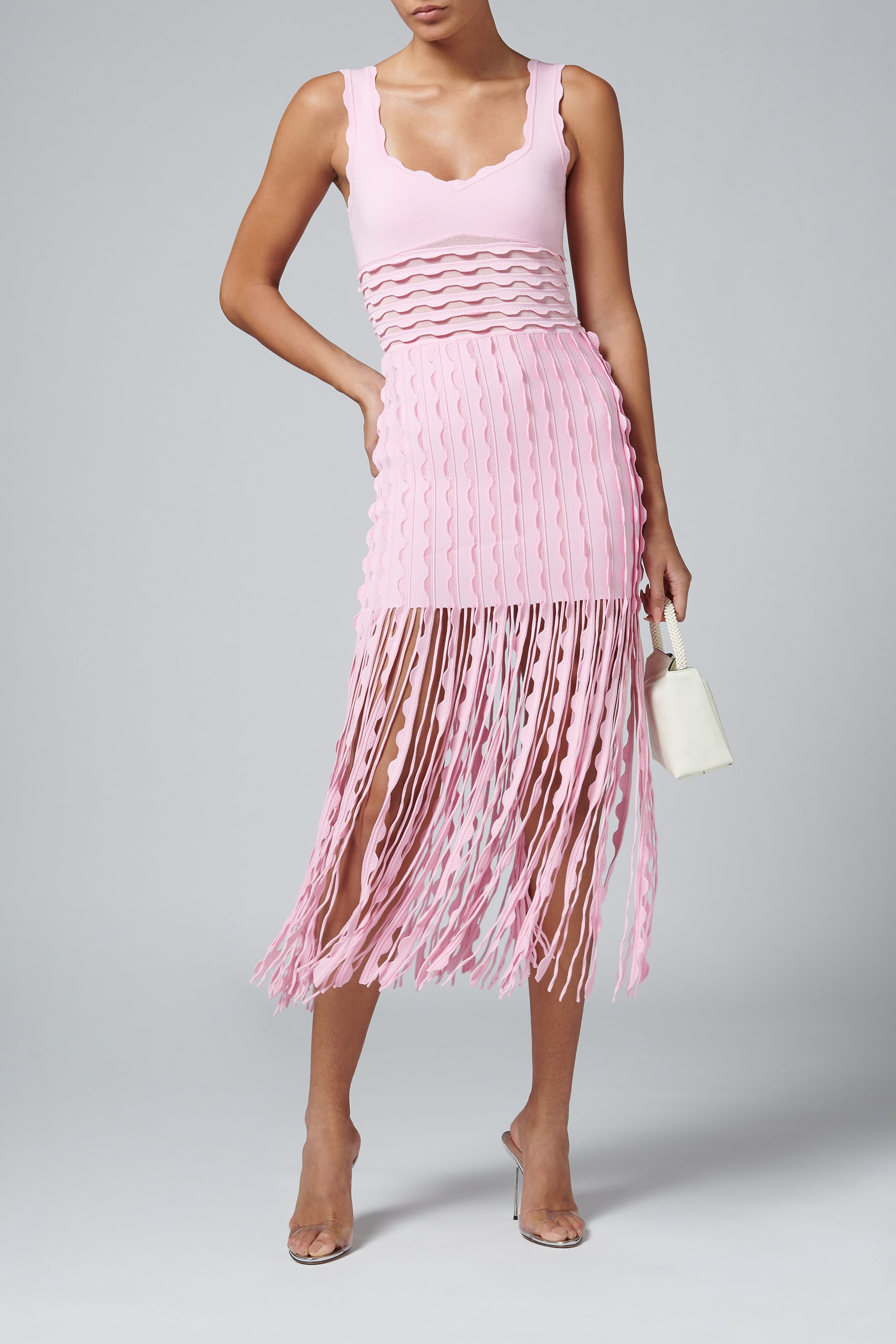 Simkhai Pink Jasmine Scalloped Knit Midi Dress