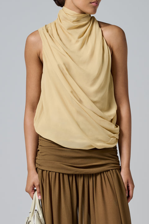 Yellow High Neck Draped Top