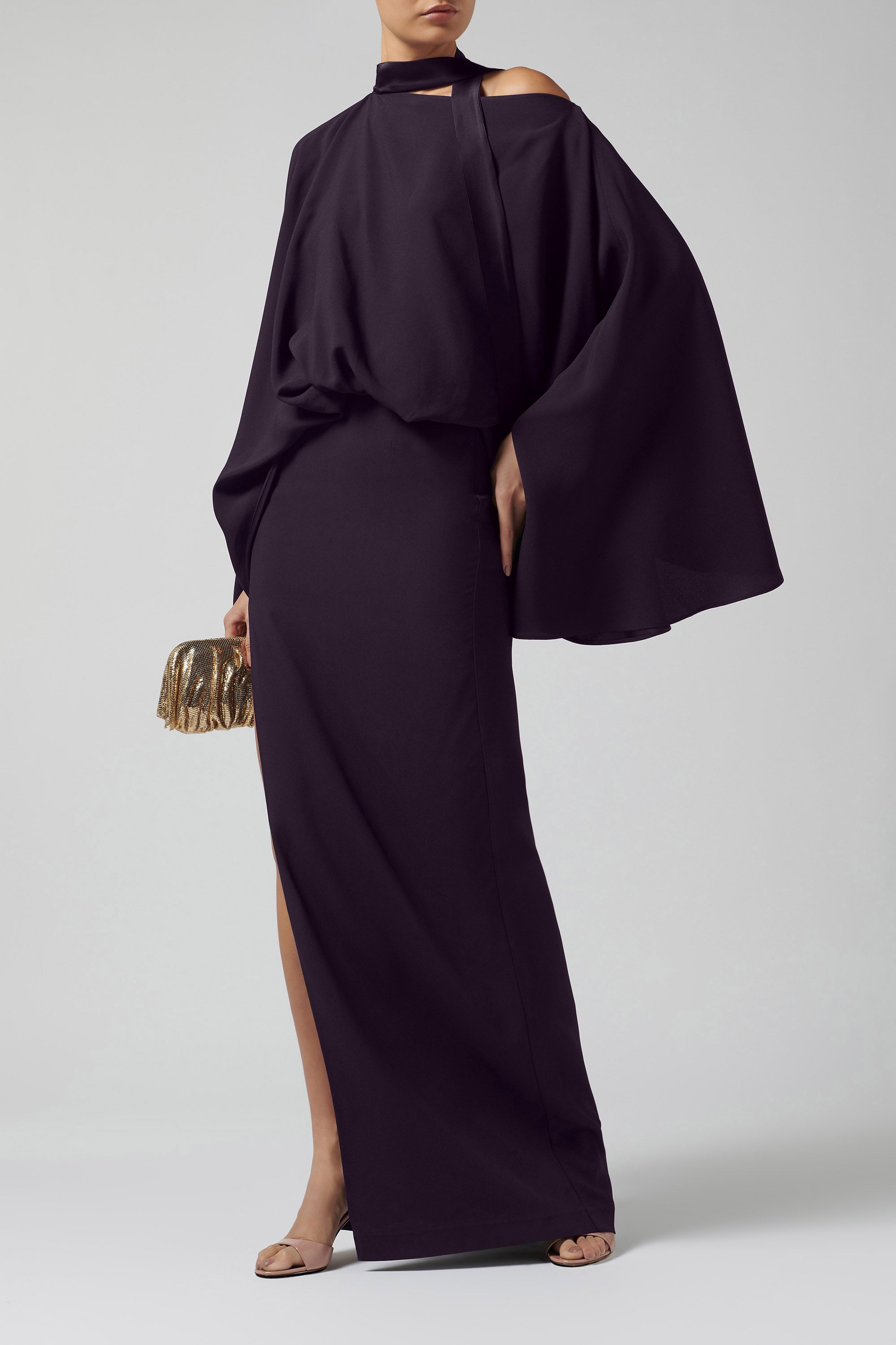 taller marmo purple dress Taller Marmo Purple Side Slit Blouson Dress