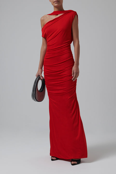 Red Jersey Maxi Gown